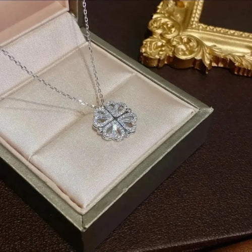 New Fashion Double Wear Magnet Four Heart Flower Pendant Necklace For