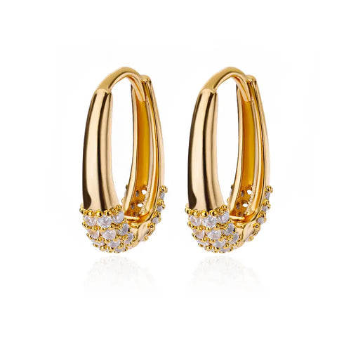 Shiny Zircon Circle Square Hoop Earrings for Women Gold Color