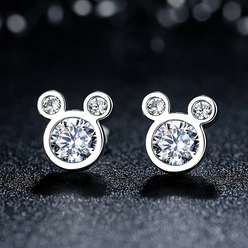 Hot Selling 925 Sterling Silver Cute Dazzling Mouse Cartoon Stud