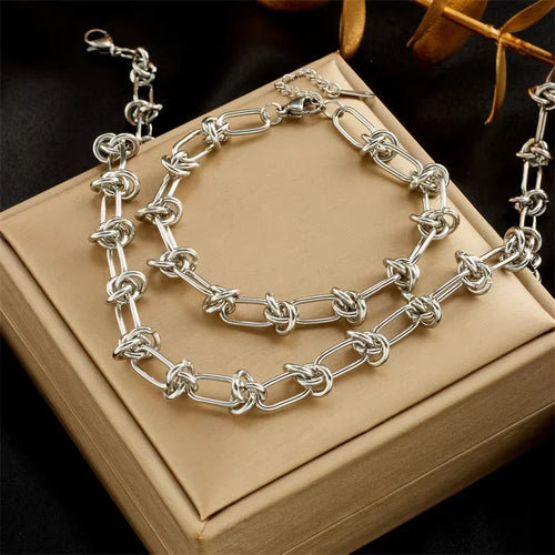 DIEYURO 316L Stainless Steel Gold Silver Color Twist Knot Necklace