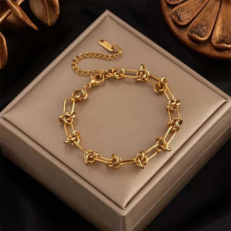 DIEYURO 316L Stainless Steel Gold Silver Color Twist Knot Necklace