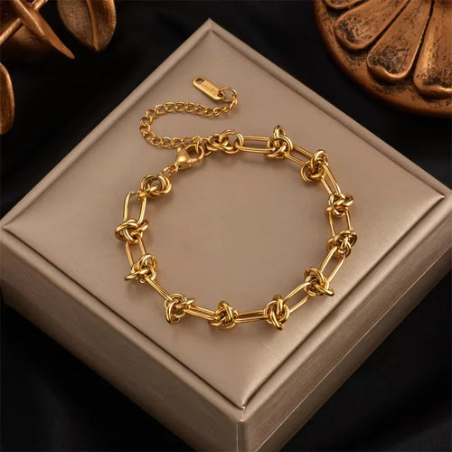 DIEYURO 316L Stainless Steel Gold Silver Color Twist Knot Necklace