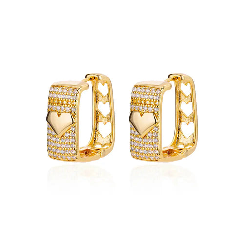 Shiny Zircon Circle Square Hoop Earrings for Women Gold Color