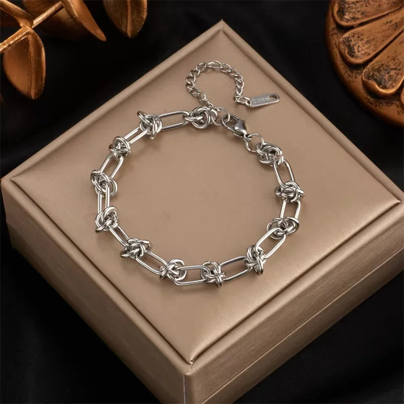 DIEYURO 316L Stainless Steel Gold Silver Color Twist Knot Necklace