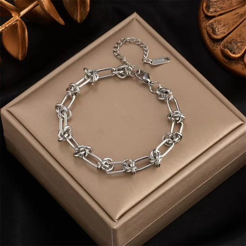 DIEYURO 316L Stainless Steel Gold Silver Color Twist Knot Necklace
