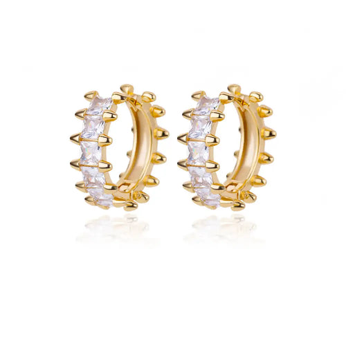 Shiny Zircon Circle Square Hoop Earrings for Women Gold Color