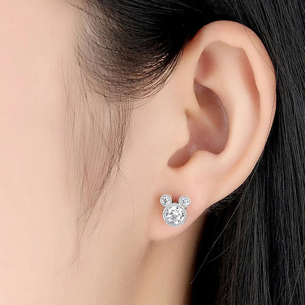 Hot Selling 925 Sterling Silver Cute Dazzling Mouse Cartoon Stud