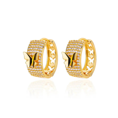 Shiny Zircon Circle Square Hoop Earrings for Women Gold Color