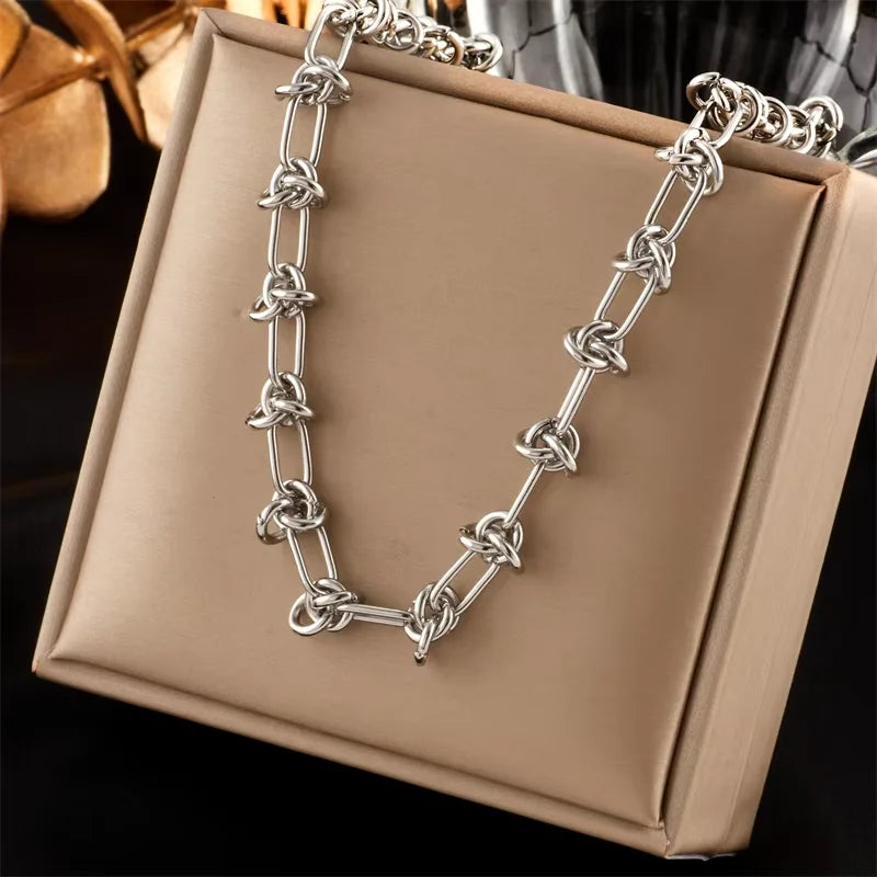 DIEYURO 316L Stainless Steel Gold Silver Color Twist Knot Necklace