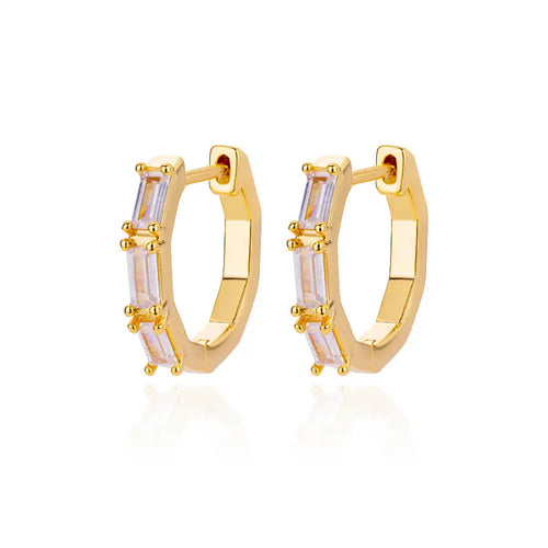 Shiny Zircon Circle Square Hoop Earrings for Women Gold Color