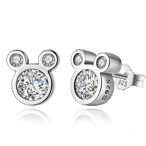 Hot Selling 925 Sterling Silver Cute Dazzling Mouse Cartoon Stud