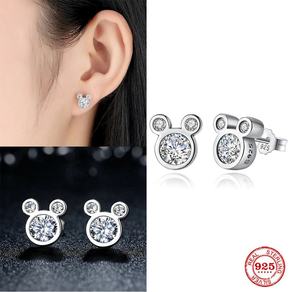 Hot Selling 925 Sterling Silver Cute Dazzling Mouse Cartoon Stud