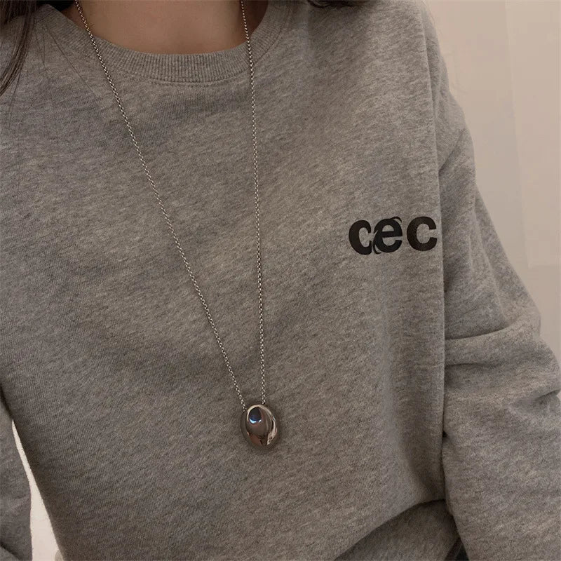 Metal Large Geometric Oval Water Drop Pendant Necklace for Women Girls