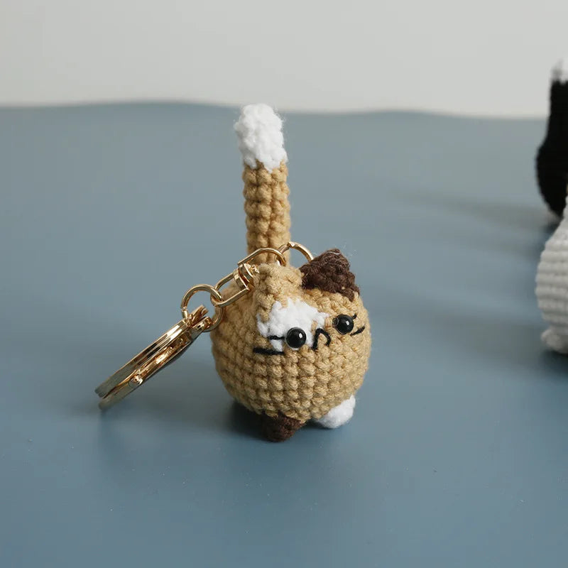 Cute Lucky Cat Doll Crochet Keyrings Handmake Kawaii Kitten Knitted Keyrings For Bag Pendant Crochet Kitten Keychain Wholesale