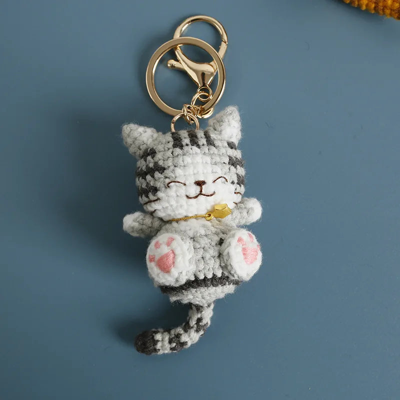 Cute Lucky Cat Doll Crochet Keyrings Handmake Kawaii Kitten Knitted Keyrings For Bag Pendant Crochet Kitten Keychain Wholesale