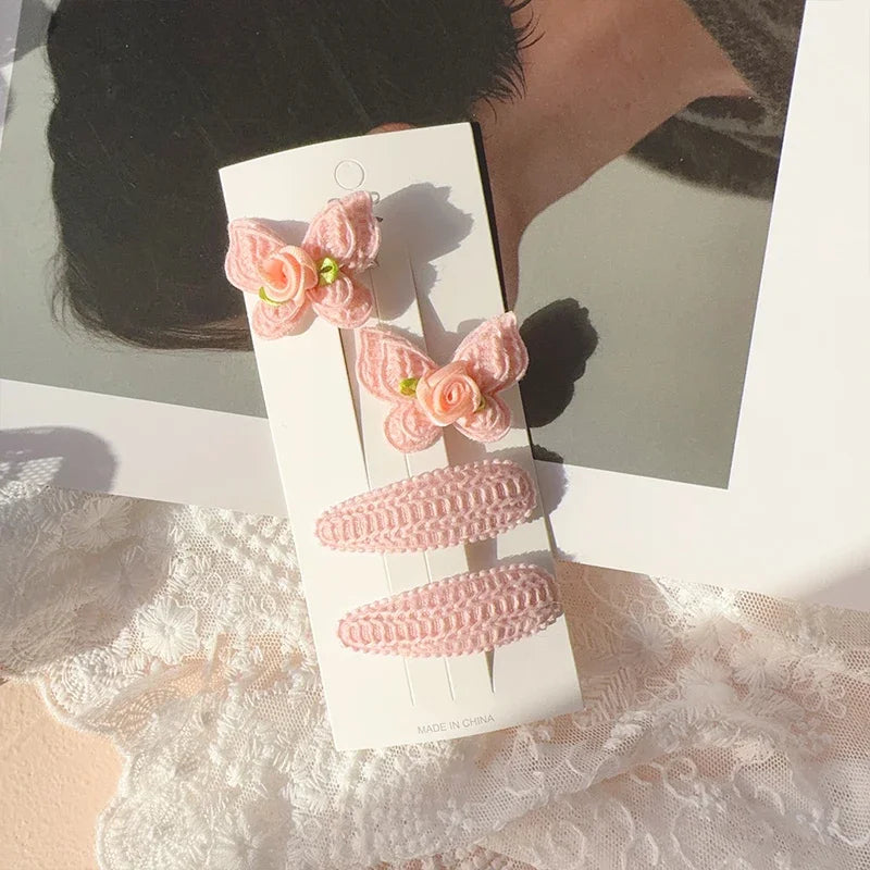 4pcs Sweet and Cute Children's Hair Clip Wool Knitting Headwear Handmade Crochet Butterfly Alloy Children Hairpins Wholesale