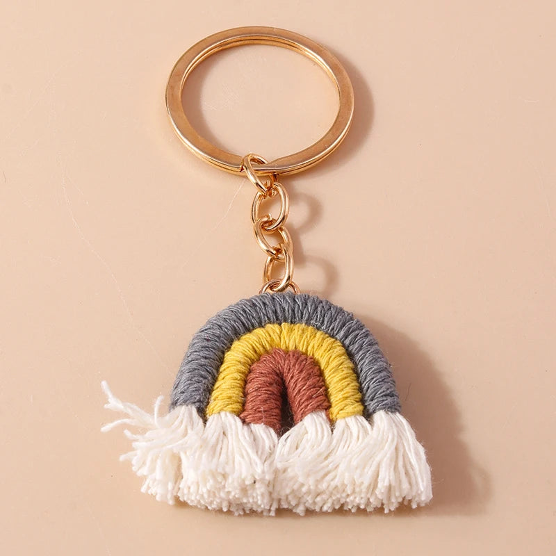 Cute Hand knitted Rainbow Tassels Keychain Women Girls Keyring for Car Key Holder Handbag Pendant DIY key Chain Jewelry Gifts
