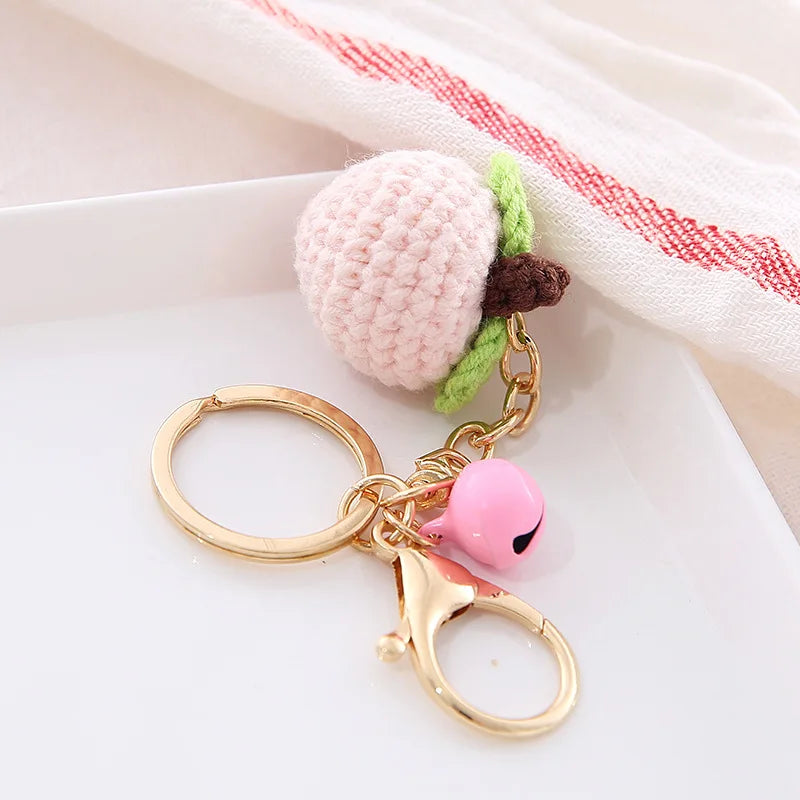 New Handmade Weaving Keychain Wool Crochet Unique Knitted Pendant Keyring Strawberry Watermelon Orange Pendant Key Chain Gifts