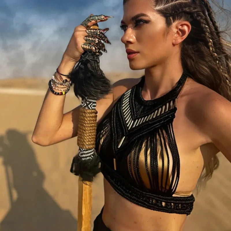 Handmade Knitted Crochet Women Cover Ups Off Shoulder Solid Tassel Crop Top Long Maxi Skirts Set 2025 Summer Beach Bathing Suit