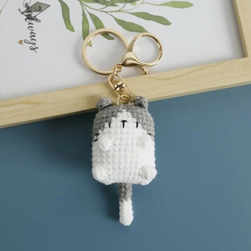 Cute Lucky Cat Doll Crochet Keyrings Handmake Kawaii Kitten Knitted Keyrings For Bag Pendant Crochet Kitten Keychain Wholesale