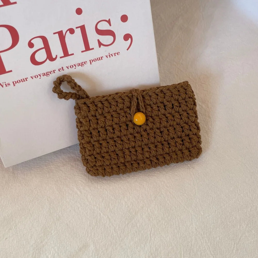Ins Solid Color Weaving Card Bag Handmade Small Crochet Coin Purse Square Knitting Mini Handbags for Ladies/Girls