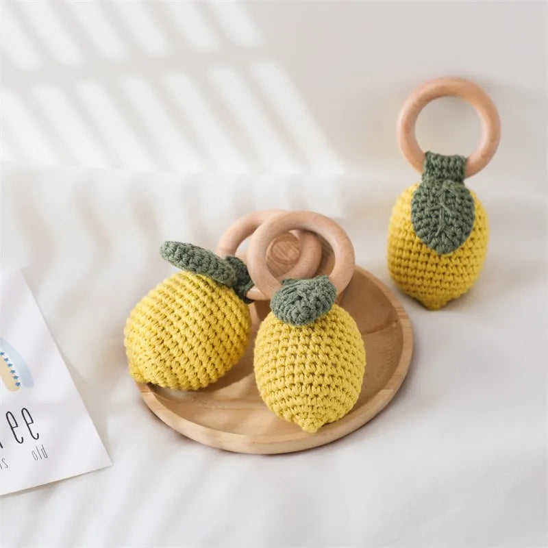 For Lemon Rattle Bite Strength Exercise Comfort Toy Children's Crochet Fruit Rattle Music Toy Teether Newborn Toy Rattle Gift
