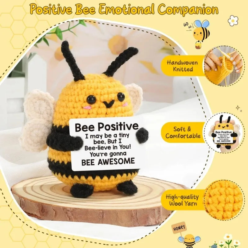 1PC Mini Cute Crochet Positive Bee Creative Plush Holiday Gift Desktop Decoration Ornament Gift