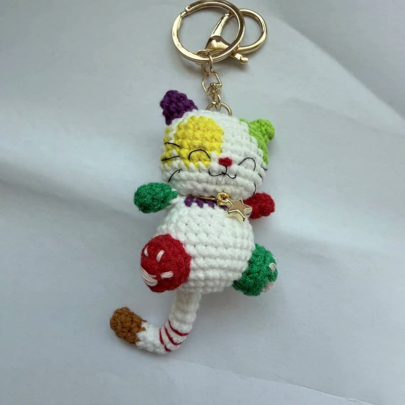 Cute Lucky Cat Doll Crochet Keyrings Handmake Kawaii Kitten Knitted Keyrings For Bag Pendant Crochet Kitten Keychain Wholesale