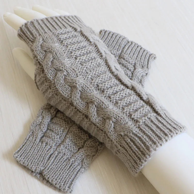 Women Stylish Hand Warmer Winter Gloves Arm Crochet Knitting Faux Wool Mitten Warm Fingerless Glove Twist Pattern Women Gloves