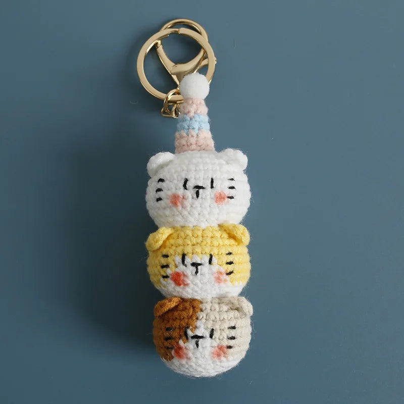 Cute Lucky Cat Doll Crochet Keyrings Handmake Kawaii Kitten Knitted Keyrings For Bag Pendant Crochet Kitten Keychain Wholesale