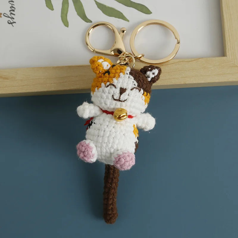 Cute Lucky Cat Doll Crochet Keyrings Handmake Kawaii Kitten Knitted Keyrings For Bag Pendant Crochet Kitten Keychain Wholesale