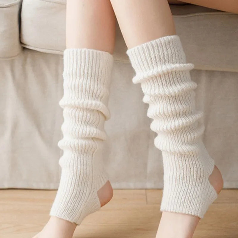 Women's Leg Warmer Lolita Long Socks Knitted Keep Warm Foot Cover Ladies Autumn Winter Black White Twist Crochet Socks Boot Cuff
