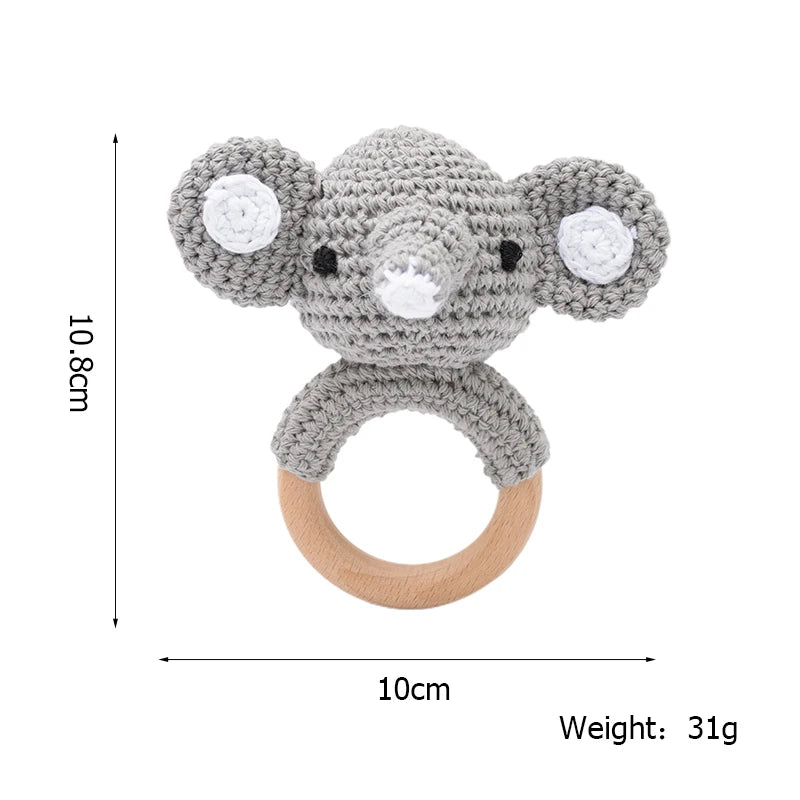 1PC Baby Ratter Toys Wooden Teether Crochet Animals BPA Free Rattle Toy Newborn Amigurumi Teether Baby Rattles Gifts For Newborn