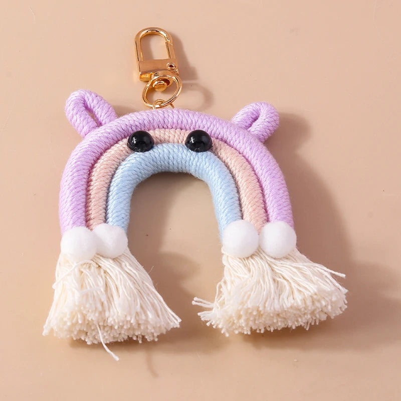 Cute Hand knitted Rainbow Tassels Keychain Women Girls Keyring for Car Key Holder Handbag Pendant DIY key Chain Jewelry Gifts