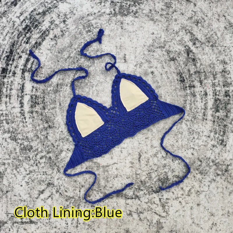 Handmade Crochet Lace Knit Bra Boho Beach Bikini Cami Tank Crop Top Halter