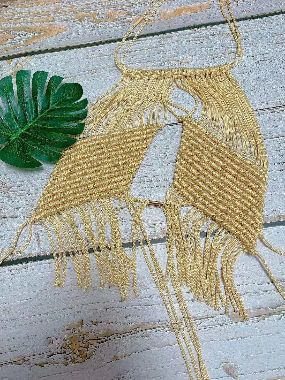 Bohemian Crochet Tassel Women's Beach Vest Cover Ups 2025 Summer Halter Neck Backless Crop Tops Vacation Camis