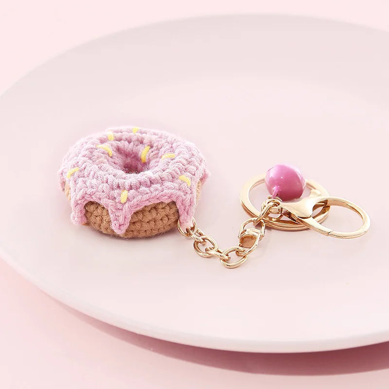 New Handmade Weaving Keychain Wool Crochet Unique Knitted Pendant Keyring Strawberry Watermelon Orange Pendant Key Chain Gifts