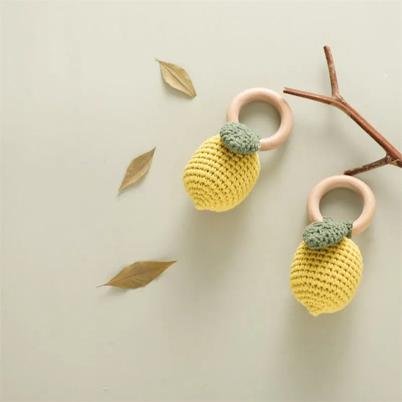 For Lemon Rattle Bite Strength Exercise Comfort Toy Children's Crochet Fruit Rattle Music Toy Teether Newborn Toy Rattle Gift