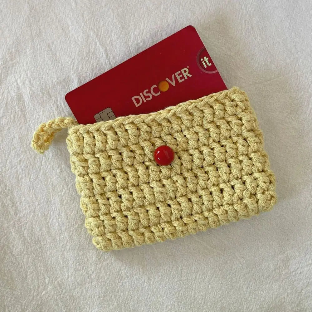 Ins Solid Color Weaving Card Bag Handmade Small Crochet Coin Purse Square Knitting Mini Handbags for Ladies/Girls