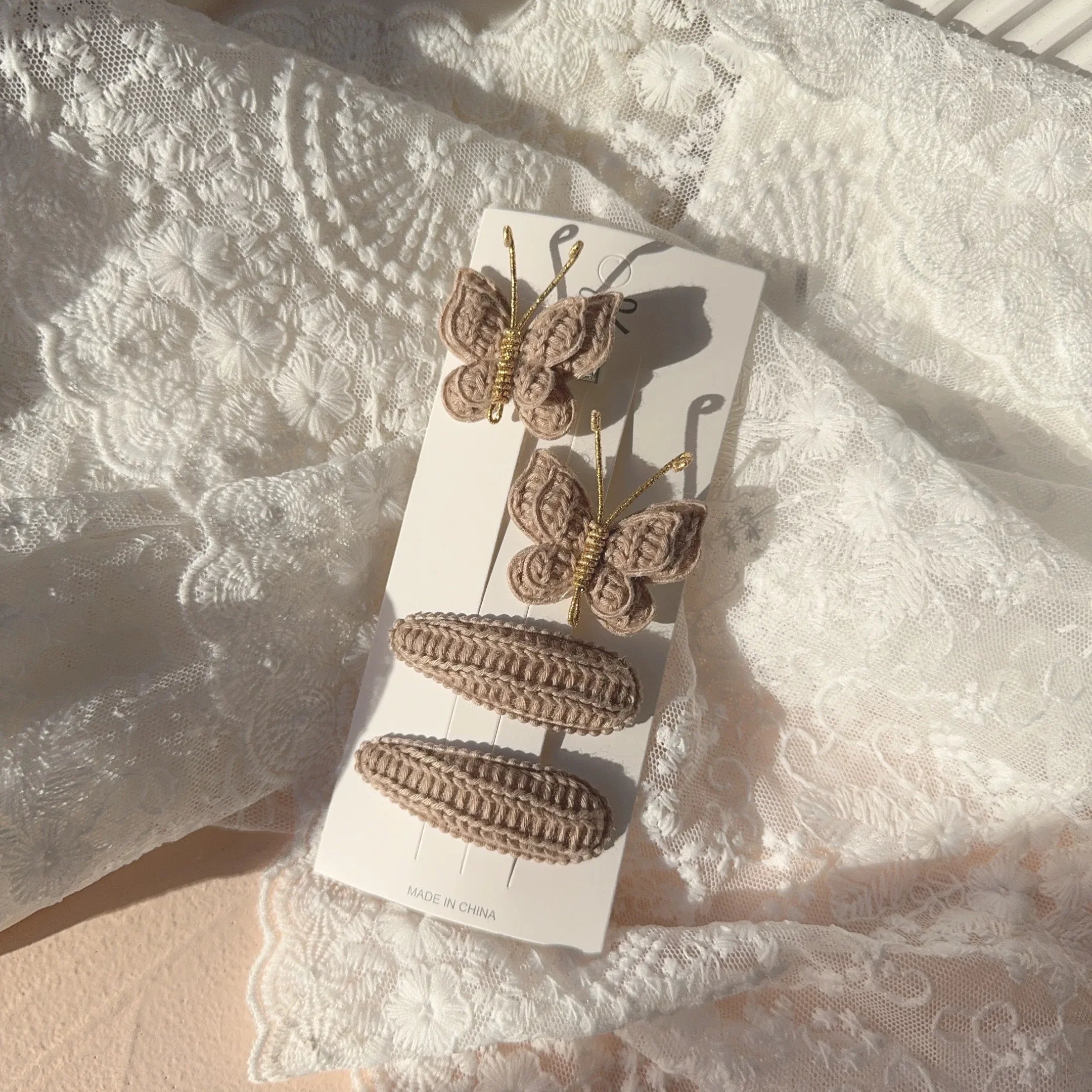 4pcs Sweet and Cute Children's Hair Clip Wool Knitting Headwear Handmade Crochet Butterfly Alloy Children Hairpins Wholesale