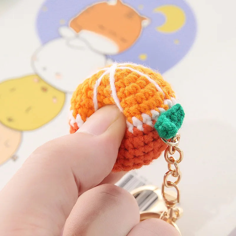 New Handmade Weaving Keychain Wool Crochet Unique Knitted Pendant Keyring Strawberry Watermelon Orange Pendant Key Chain Gifts