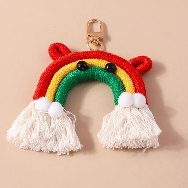 Cute Hand knitted Rainbow Tassels Keychain Women Girls Keyring for Car Key Holder Handbag Pendant DIY key Chain Jewelry Gifts