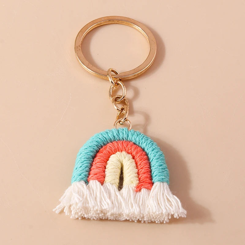 Cute Hand knitted Rainbow Tassels Keychain Women Girls Keyring for Car Key Holder Handbag Pendant DIY key Chain Jewelry Gifts