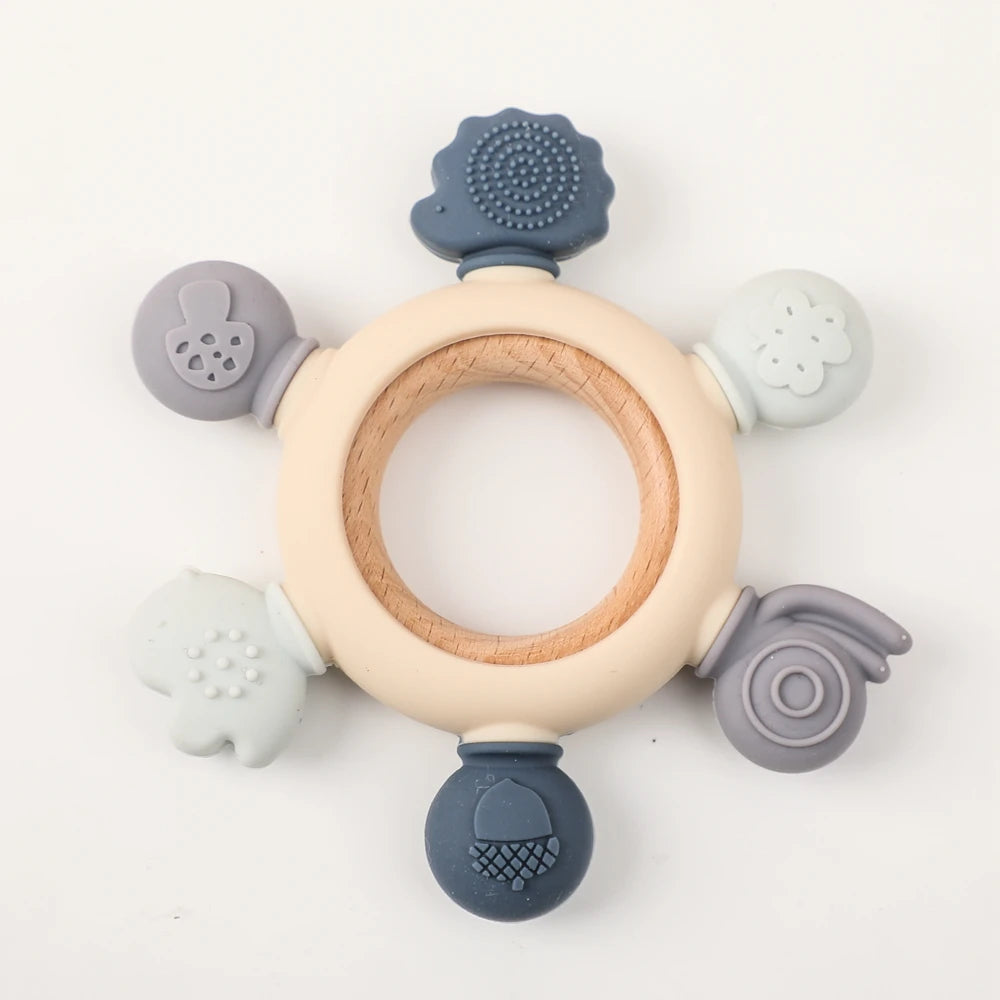 1PC Baby Ratter Toys Wooden Teether Crochet Animals BPA Free Rattle Toy Newborn Amigurumi Teether Baby Rattles Gifts For Newborn