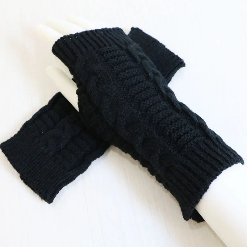 Women Stylish Hand Warmer Winter Gloves Arm Crochet Knitting Faux Wool Mitten Warm Fingerless Glove Twist Pattern Women Gloves