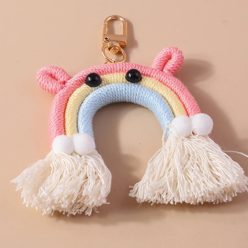 Cute Hand knitted Rainbow Tassels Keychain Women Girls Keyring for Car Key Holder Handbag Pendant DIY key Chain Jewelry Gifts