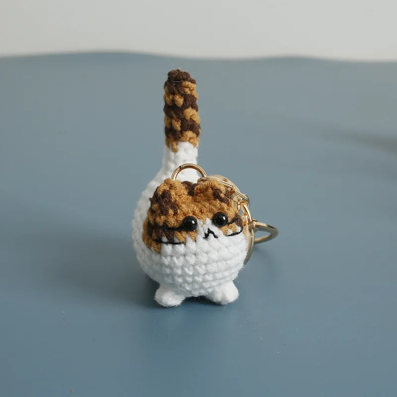 Cute Lucky Cat Doll Crochet Keyrings Handmake Kawaii Kitten Knitted Keyrings For Bag Pendant Crochet Kitten Keychain Wholesale