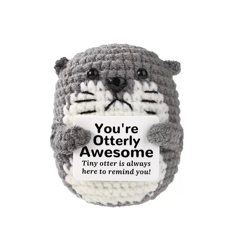 Funny Handmade Crochet Coffee Mug Figure With Card Cute Desktop Ornament Knitted Holiday Gifts Home Office Decor