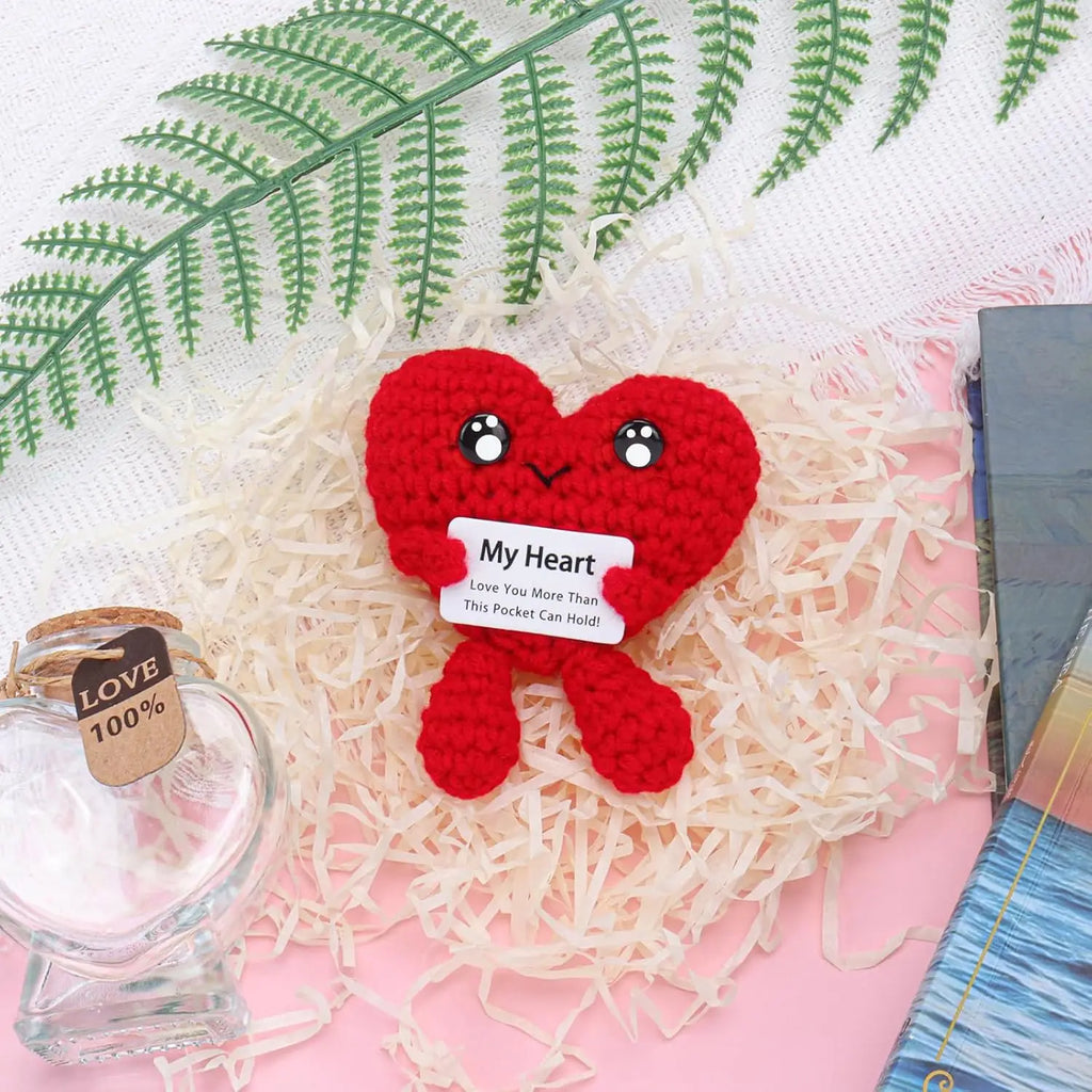 Funny Handmade Crochet Heart Doll Mother's Day Birthday & Christmas Gifts Crochet Positive Heart Desktop Ornament Home Decor