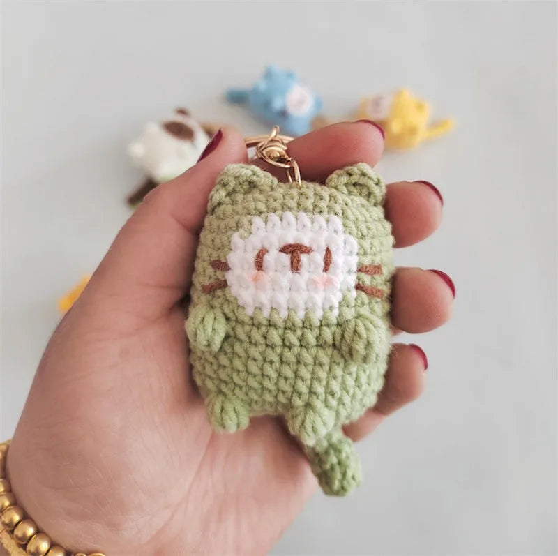 Cute Lucky Cat Doll Crochet Keyrings Handmake Kawaii Kitten Knitted Keyrings For Bag Pendant Crochet Kitten Keychain Wholesale